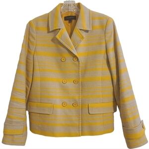 Talbots | Women's Linen Blend Gold and Gray Striped Jacket Blazer (Size 6)